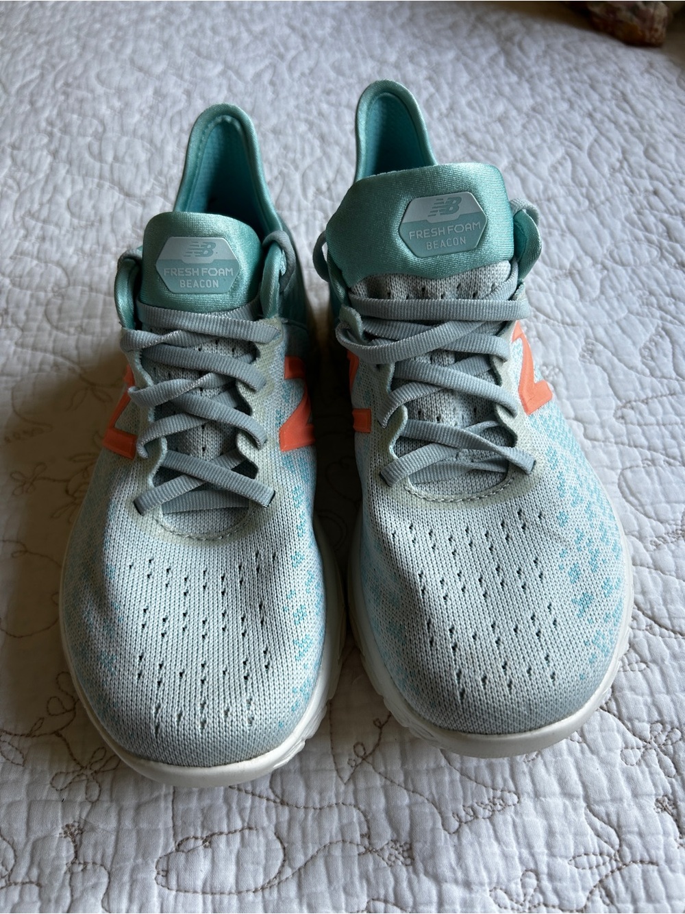 New Balance Women's Mint Green Athletic Sneakers with Coral Accents